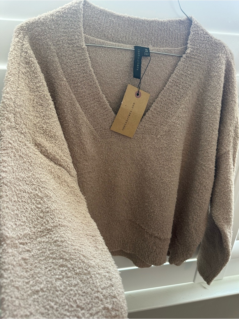 Knotsisters Cozy V-Neck Sweater in Light Brown - Women's
